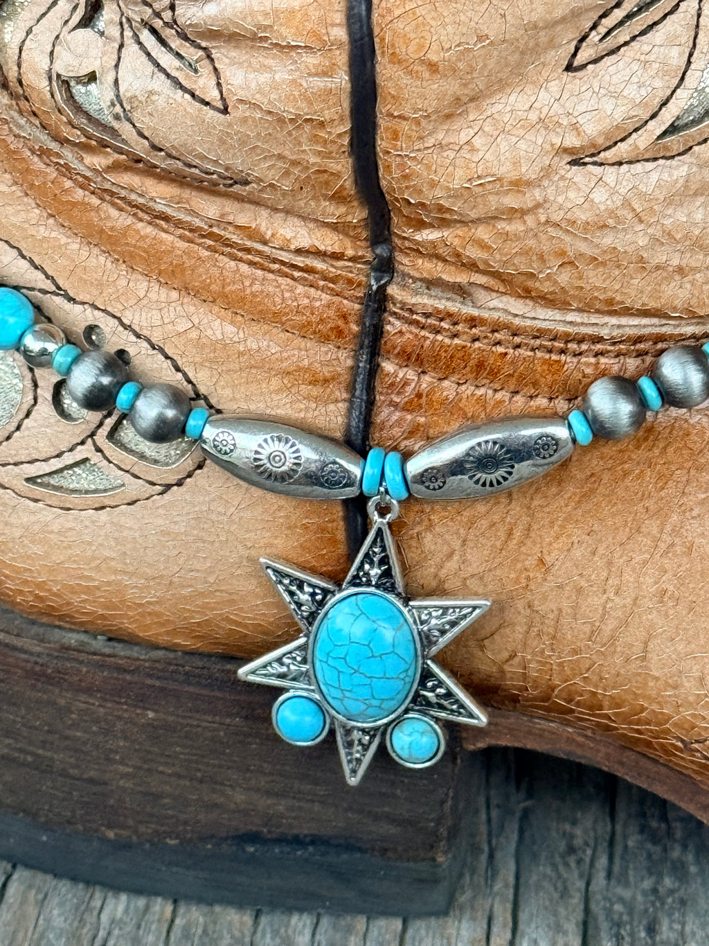 Turquoise & Silver 8-Point Star Boot Bracelet – Western Boho Boot Jewelry (Pair)