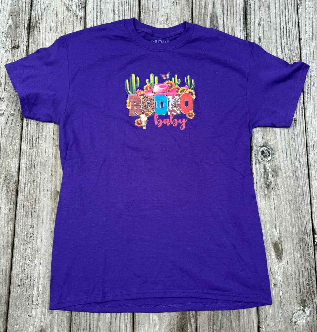 Purple Western Cowgirl Graphic Tee – "Rodeo Baby" Country T-Shirt (Size Medium)