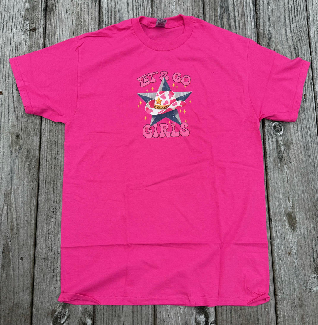 Pink Cowgirl Graphic Tee – "Let's Go Girls" Western Empowerment Shirt (Size Medium)