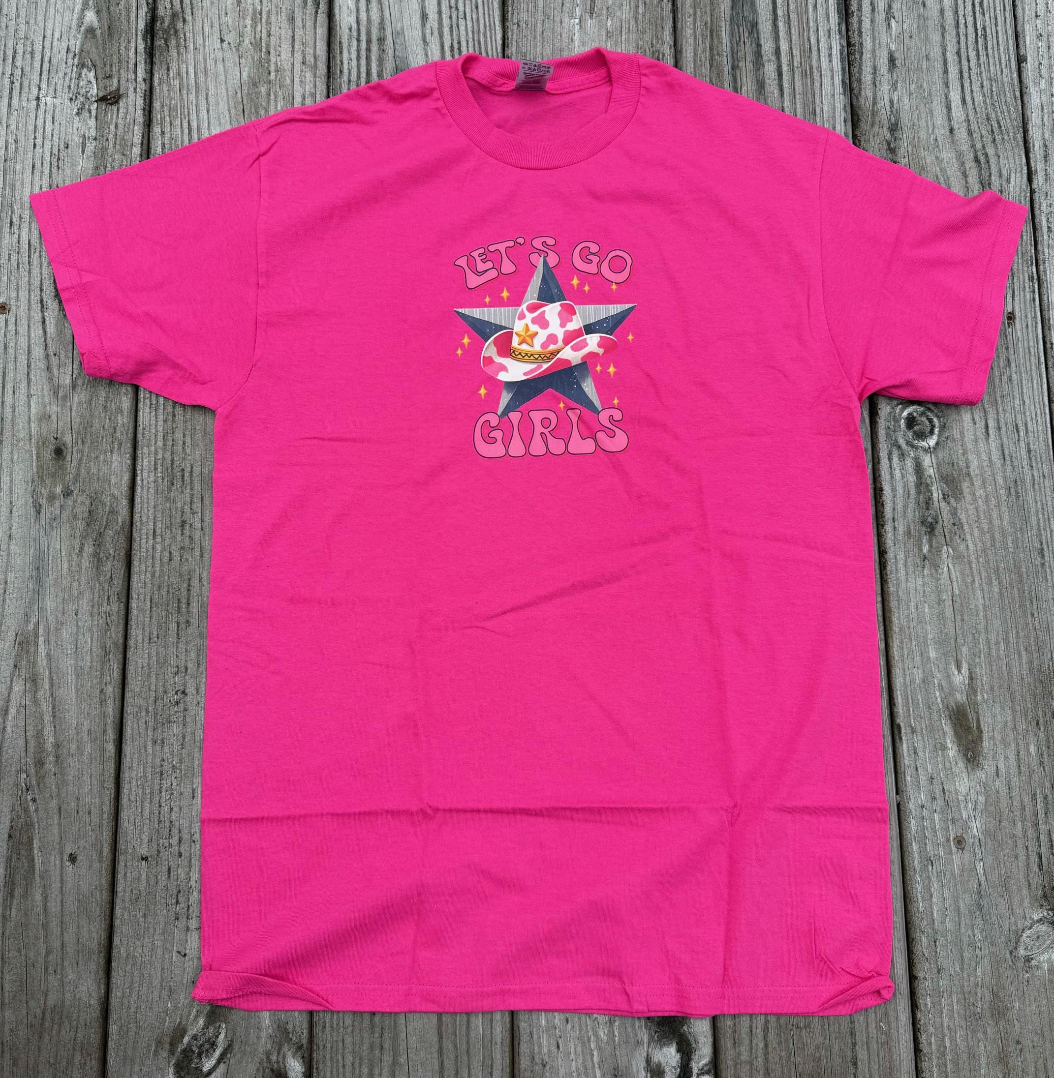 Pink Cowgirl Graphic Tee – "Let's Go Girls" Western Empowerment Shirt (Size Medium)