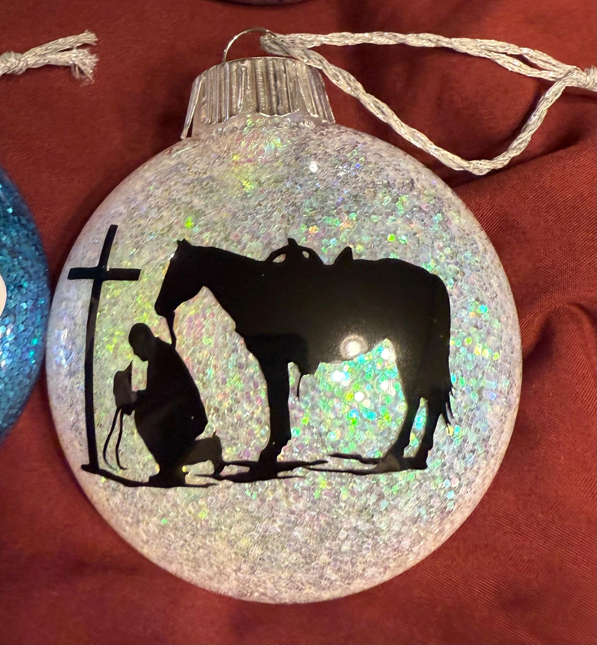 Horse themed glitter Christmas ornaments. western pleasure, barrel racing, cutting, hunter English.