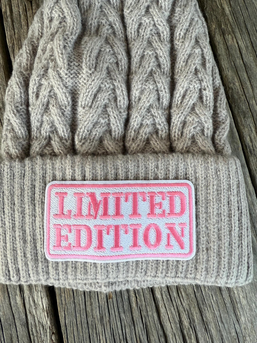 Gray Western Cowgirl Knit Beanie | Faux Fur Pom-Pom & Limited Edition Western Patch | Cozy Fall & Winter Hat