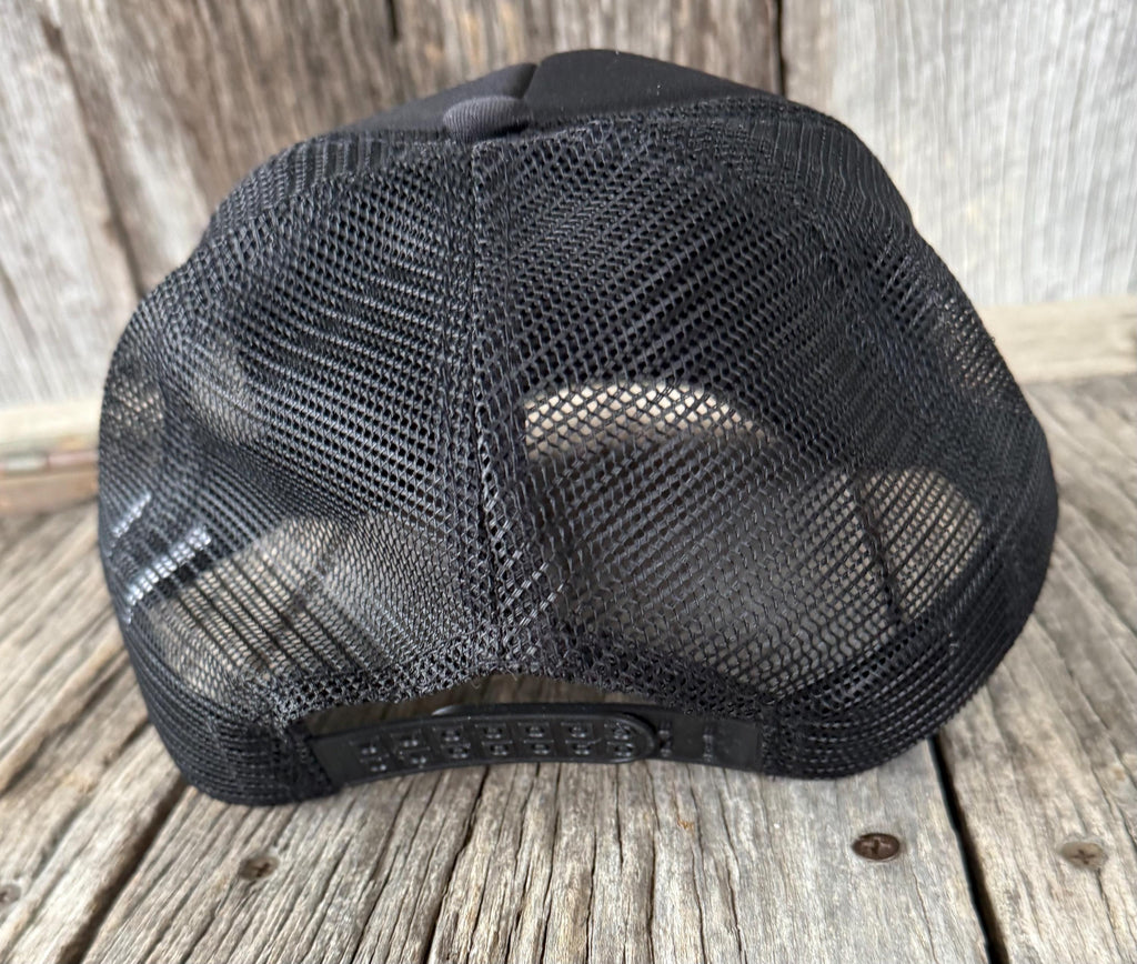 Route 66 Black Trucker Hat | Playing Cards & 8 Ball Patches | Silver Hat Chain