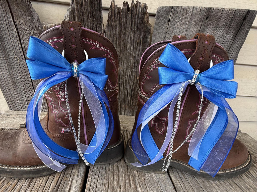 Blue & White Western Boot Bows for Youth & Short Boots (Set of 2)