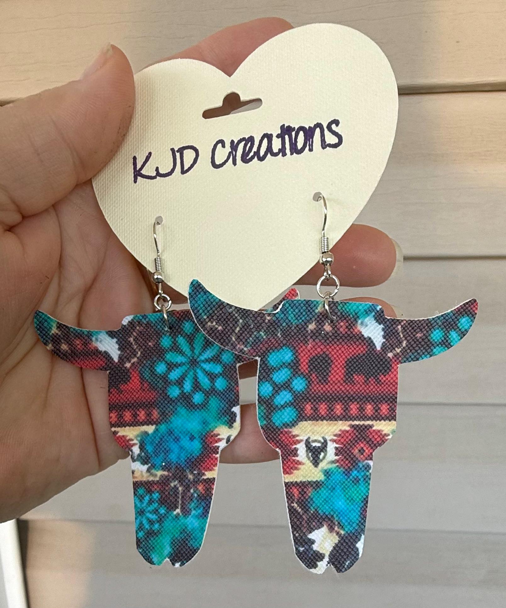Faux Leather Longhorn Steer Head Dangle Earrings | Western Boho Cowgirl Jewelry