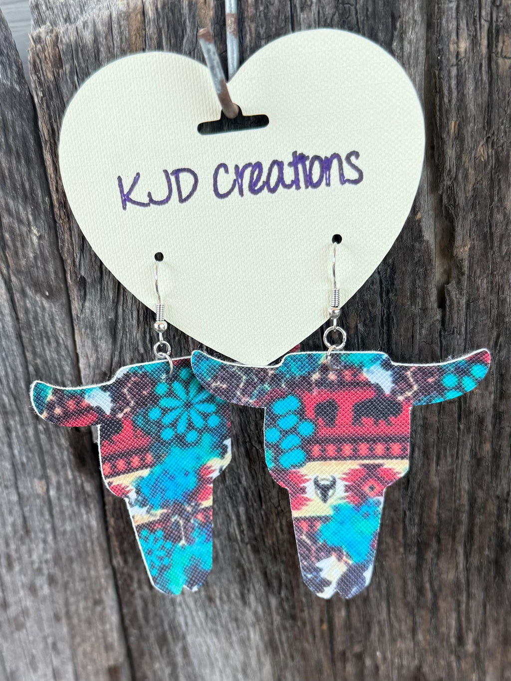 Faux Leather Longhorn Steer Head Dangle Earrings | Western Boho Cowgirl Jewelry