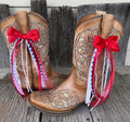 Red, White & Blue Checkered Boot Bows with Pearl Accent & Removable Clip (Set of 2)