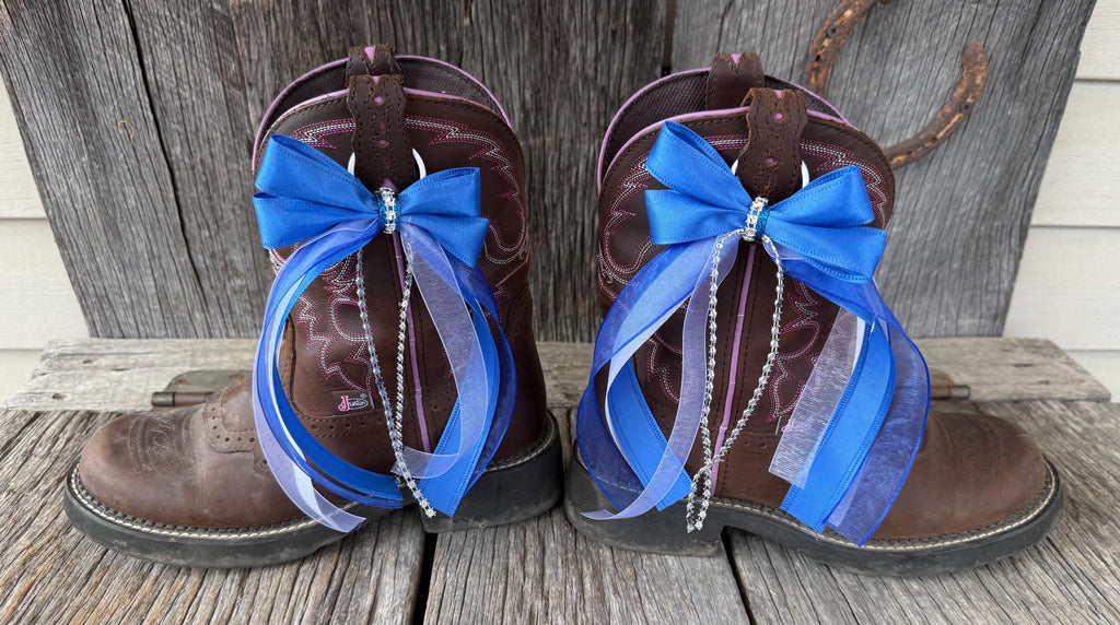 Blue & White Western Boot Bows for Youth & Short Boots (Set of 2)