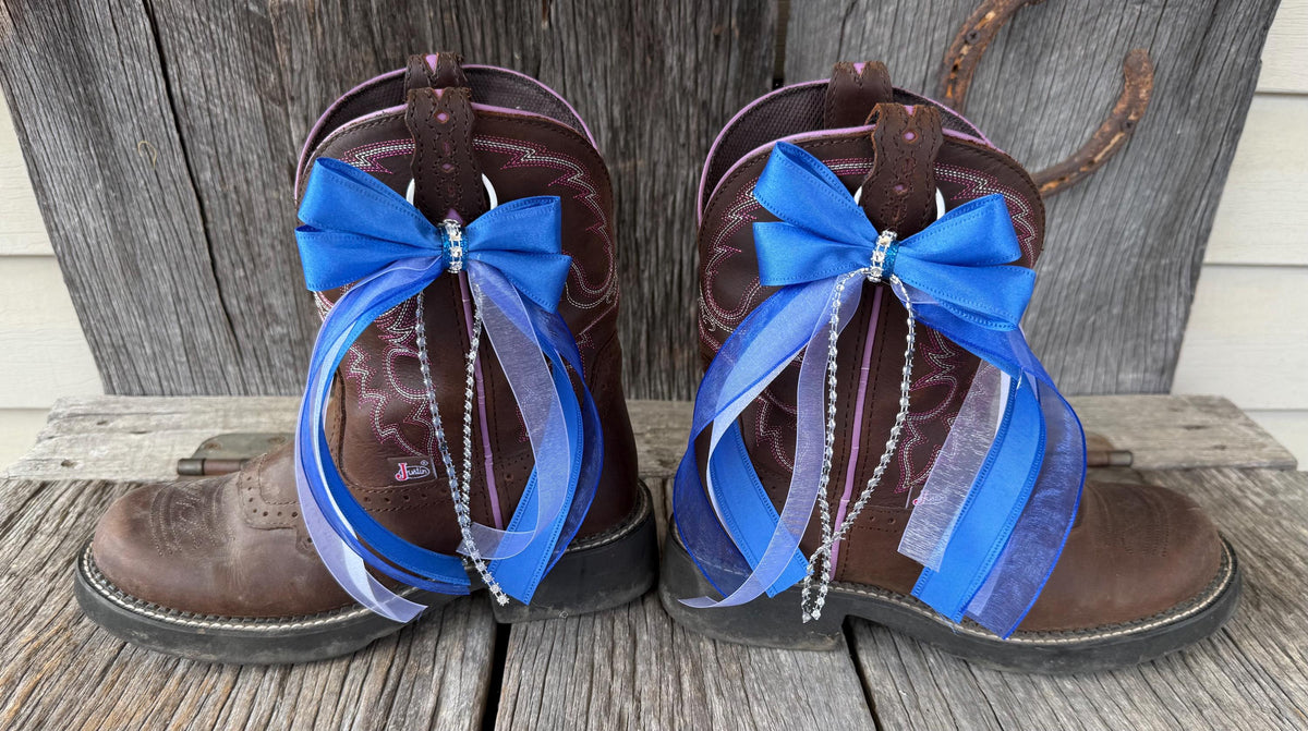 Blue & White Western Boot Bows for Youth & Short Boots (Set of 2)
