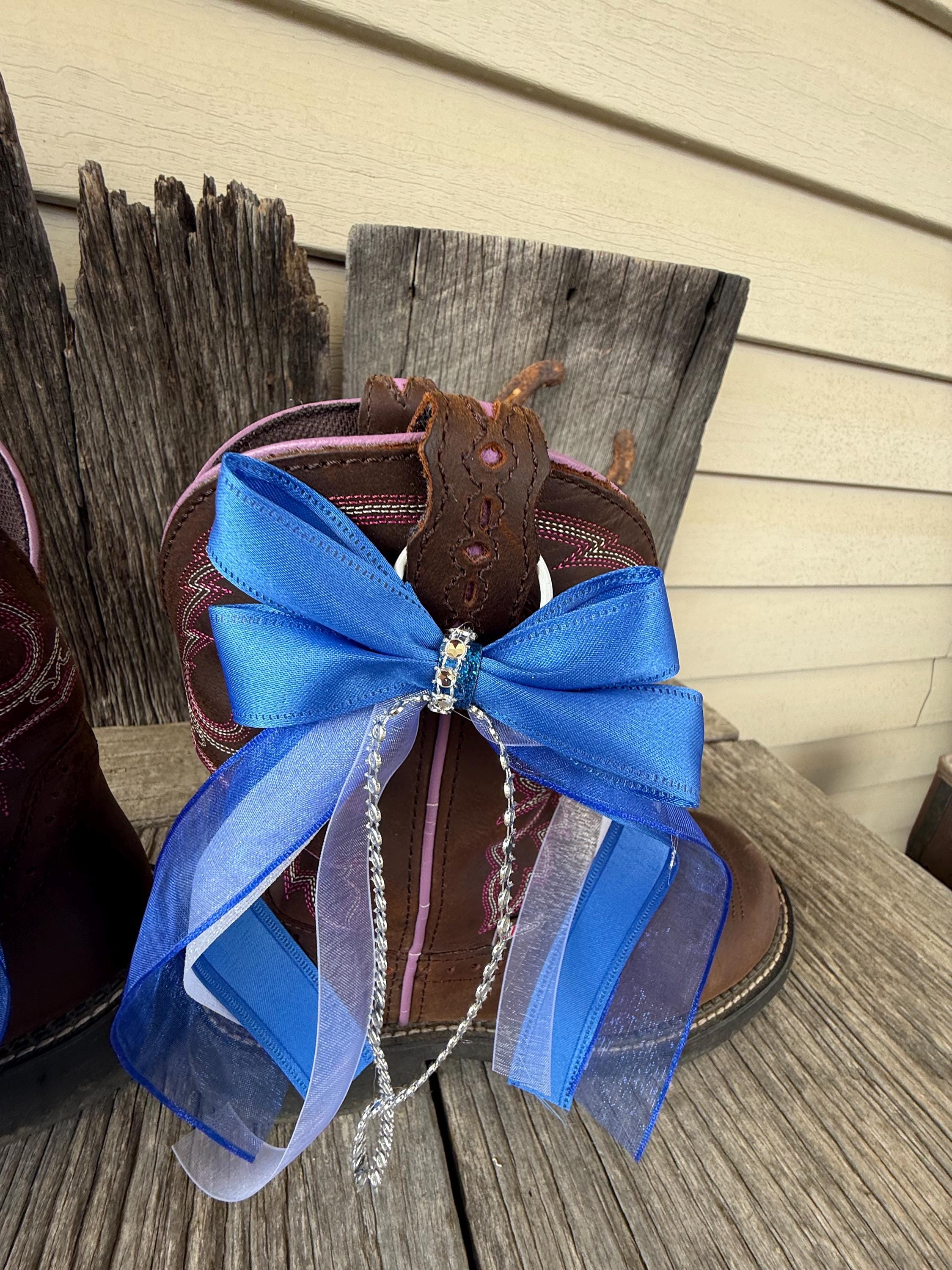 Blue & White Western Boot Bows for Youth & Short Boots (Set of 2)