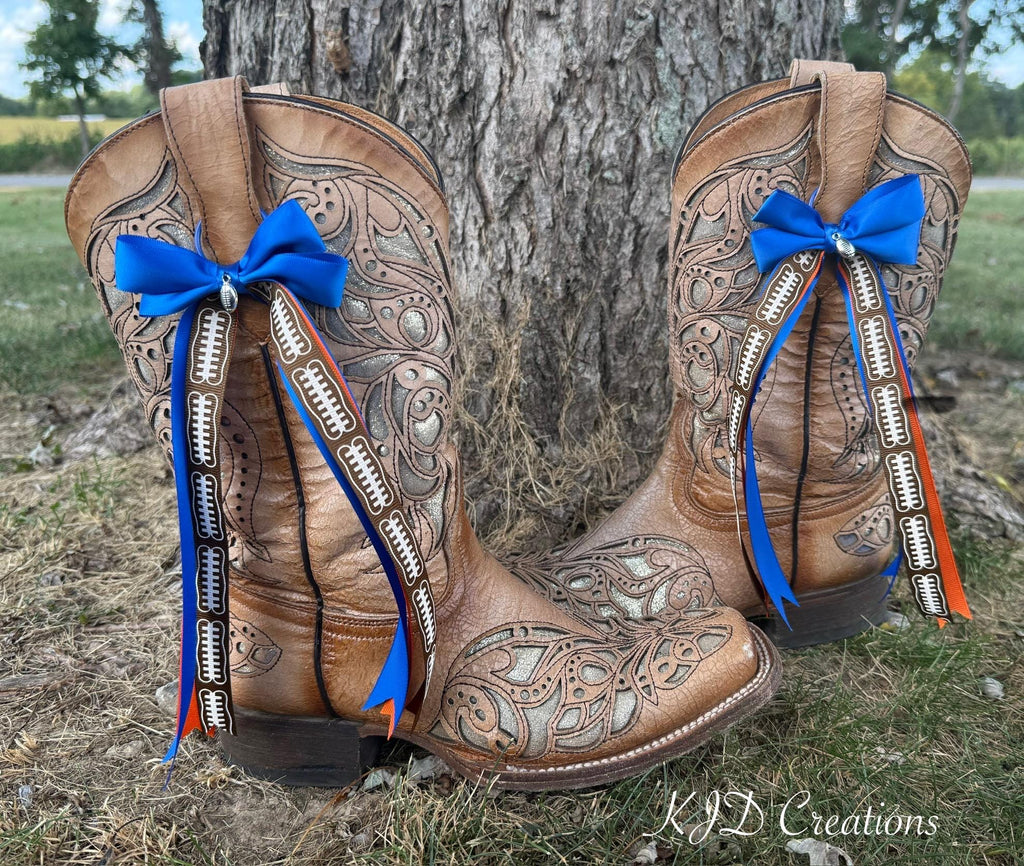 Blue & Orange Game Day Boot Bows | Football Season Cowboy Boot Accessory