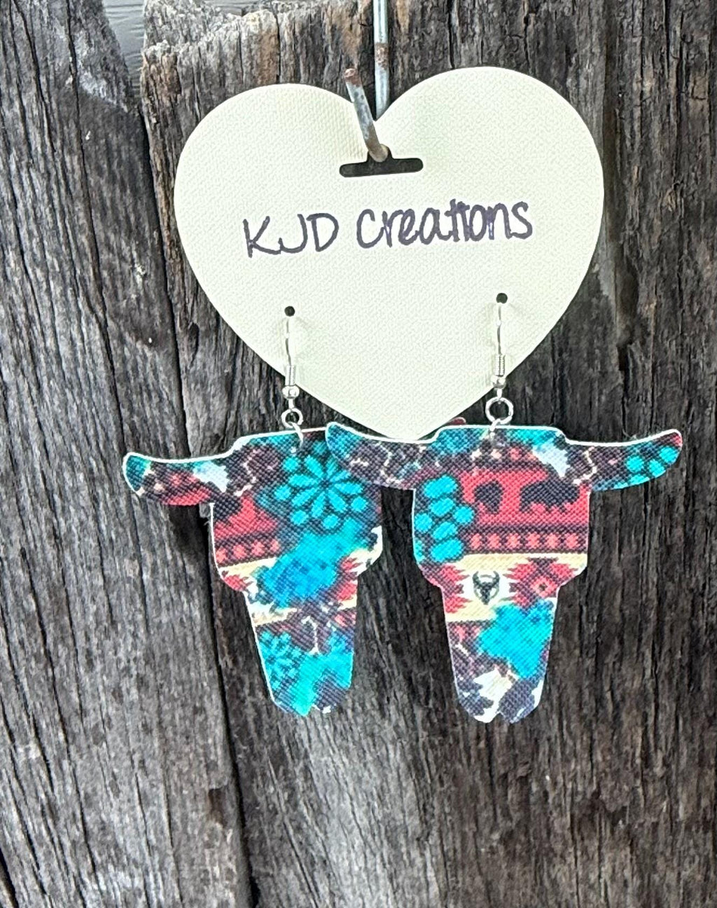 Faux Leather Longhorn Steer Head Dangle Earrings | Western Boho Cowgirl Jewelry