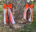 Orange & White Game Day Boot Bows | Football Charm & Lace Detail | Clip-On Cowboy Boot Accessories