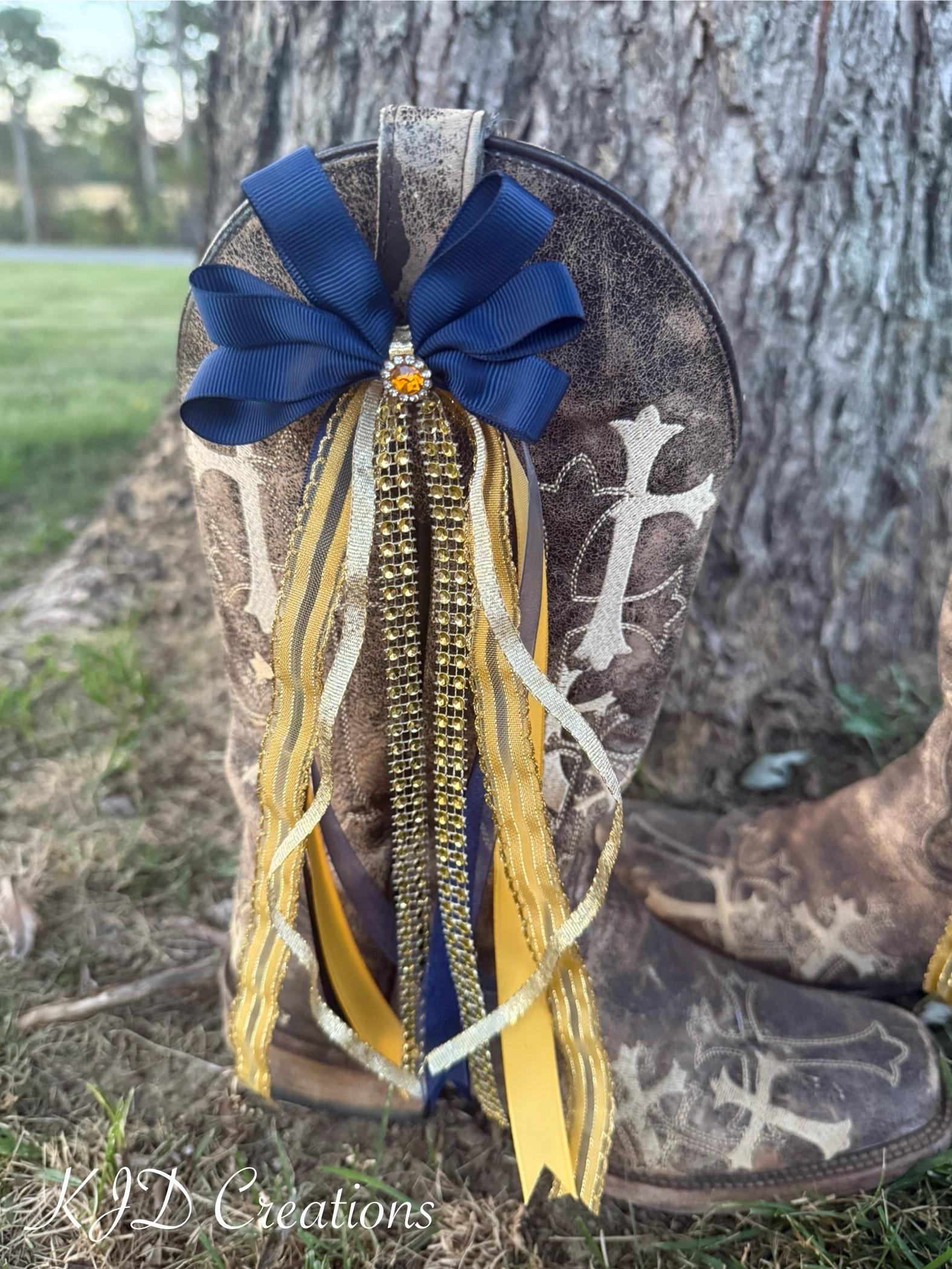 Navy Blue & Gold Boot Bows – Western Wedding & Bridal Cowboy Boot Bling