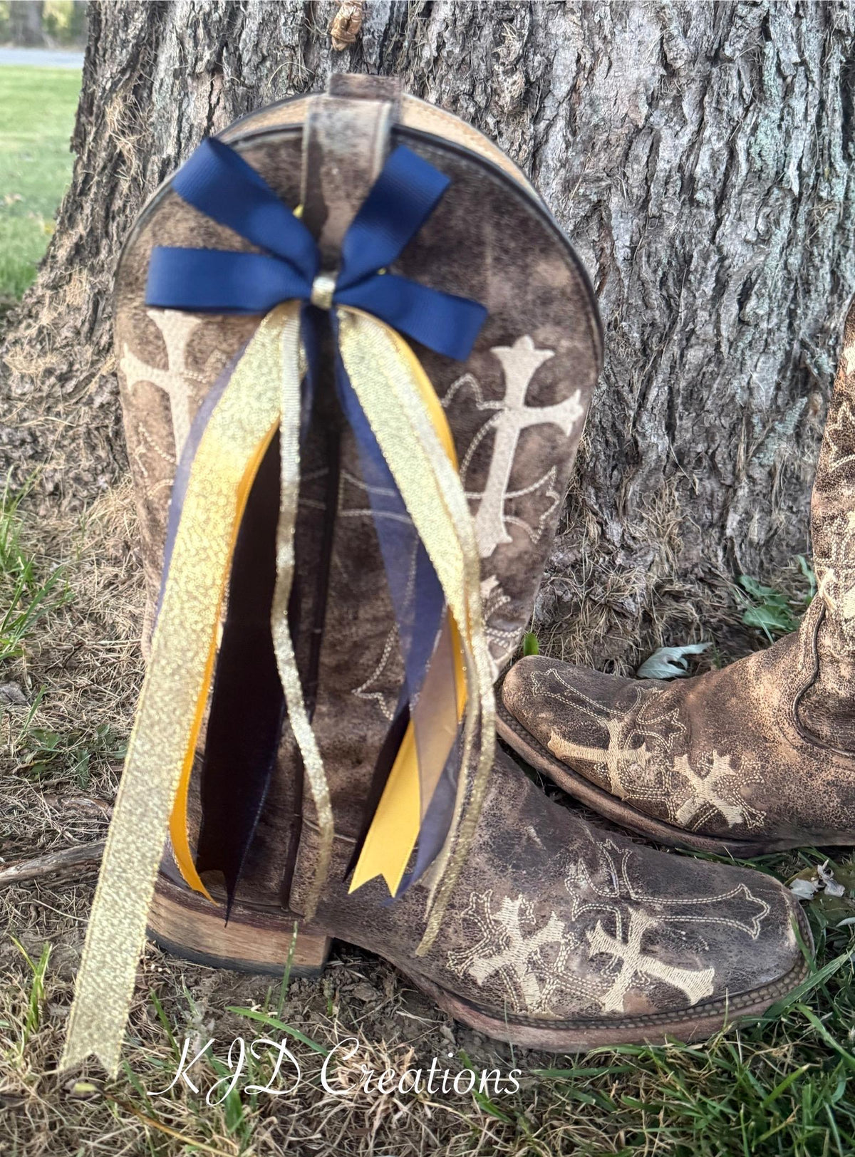 Navy Blue & Gold Boot Bows – Western Wedding & Bridal Cowboy Boot Bling