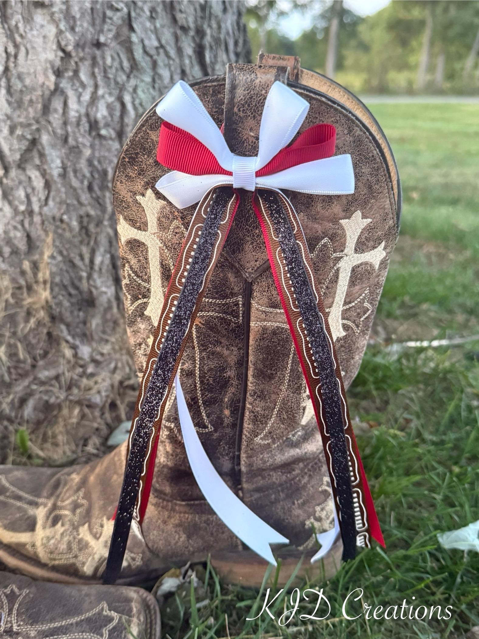 Red & White Game Day Cowboy Boot Bows | Football Season Cowboy Boot Accessories | Clip-On