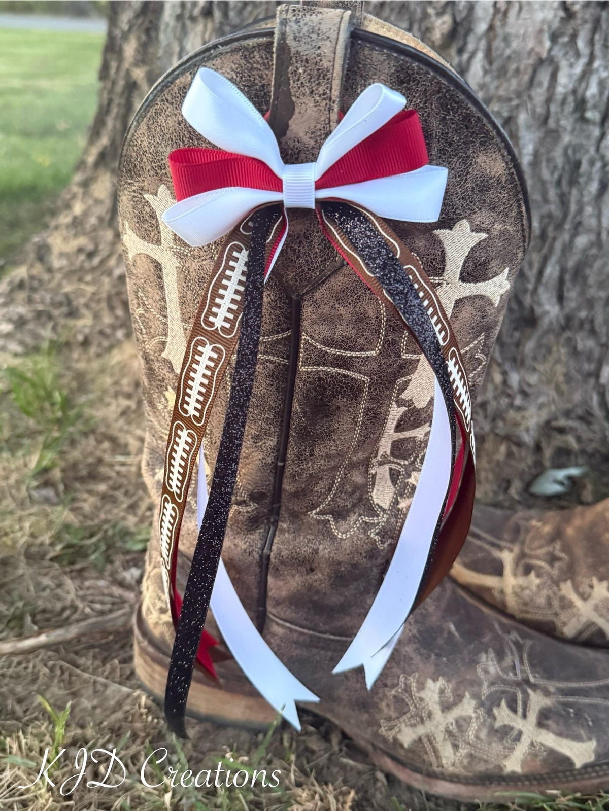 Red & White Game Day Cowboy Boot Bows | Football Season Cowboy Boot Accessories | Clip-On