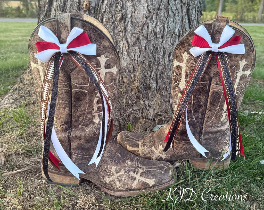 Red & White Game Day Cowboy Boot Bows | Football Season Cowboy Boot Accessories | Clip-On