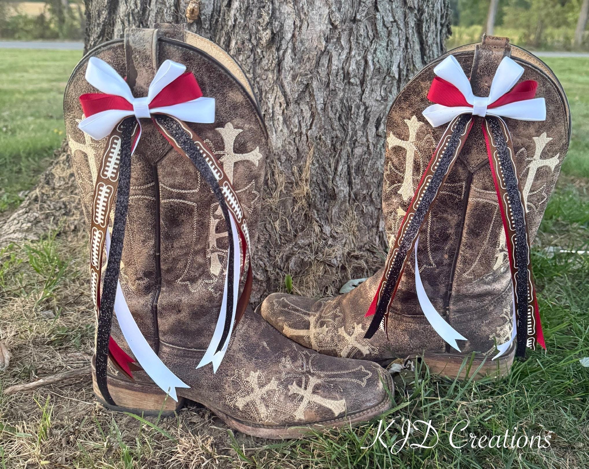 Red & White Game Day Cowboy Boot Bows | Football Season Cowboy Boot Accessories | Clip-On