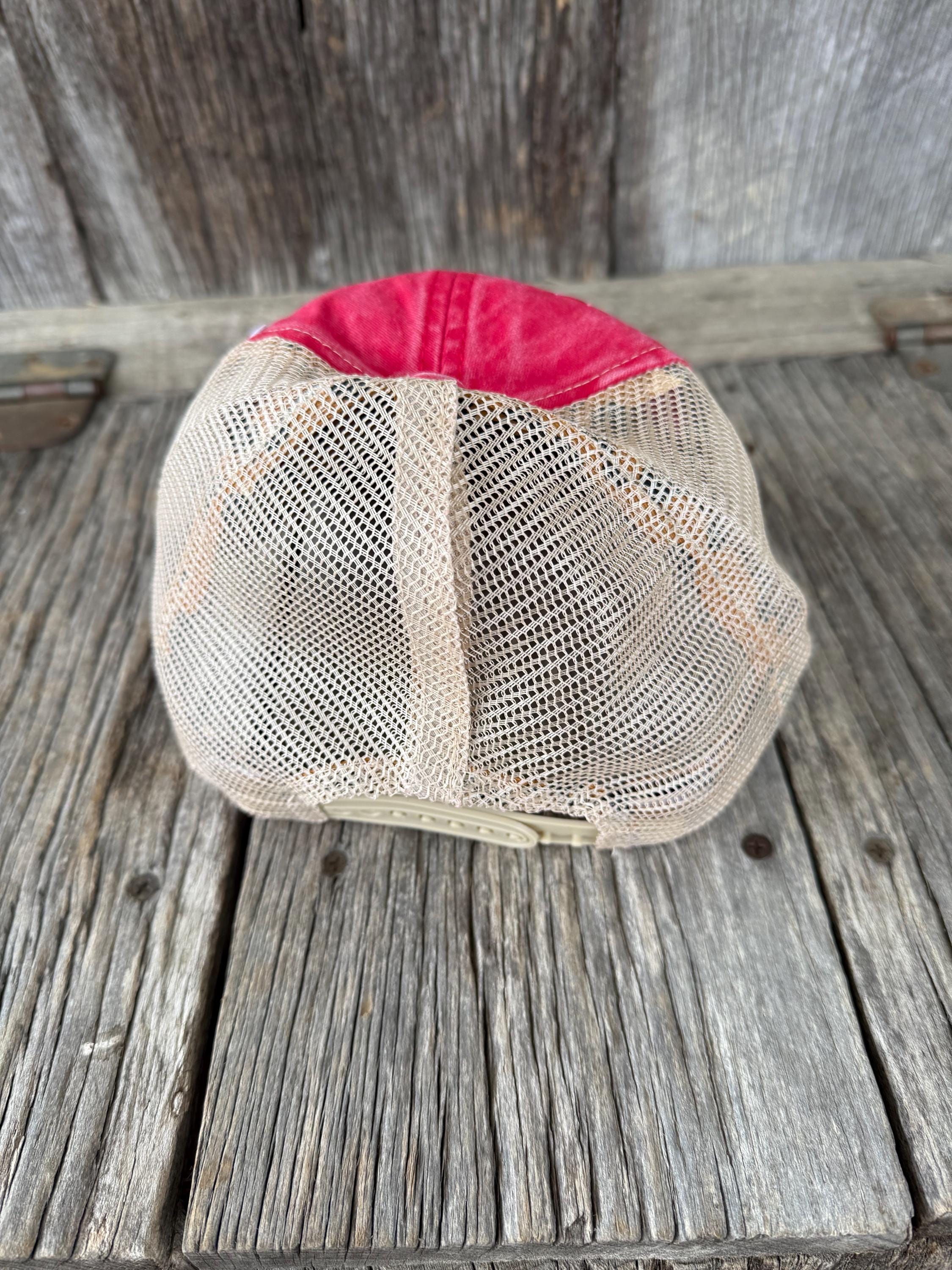 Red Leopard Bill Ponytail Trucker Hat | Silver Chain & Rhinestone Cowgirl Cap