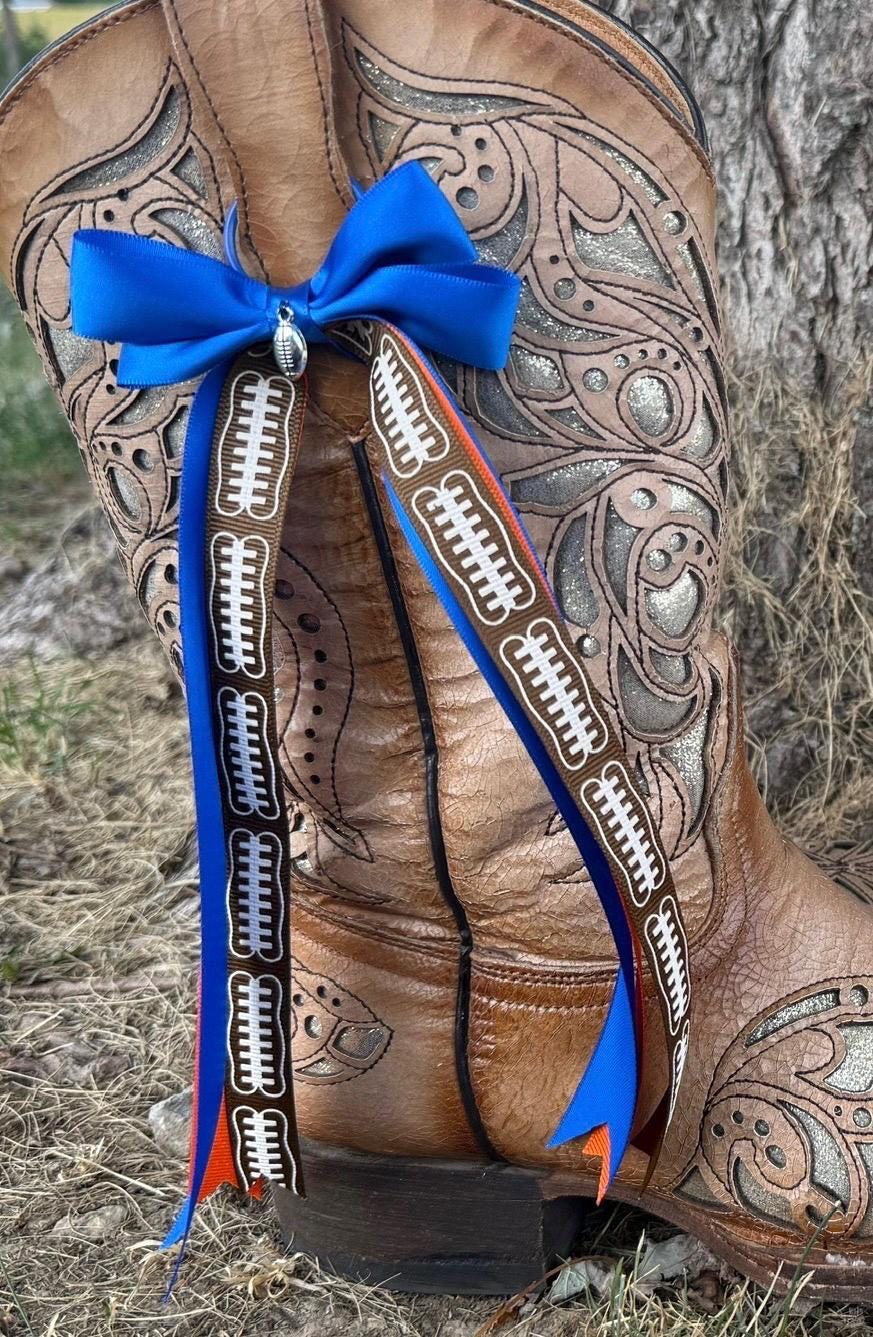 Blue & Orange Game Day Boot Bows | Football Season Cowboy Boot Accessory