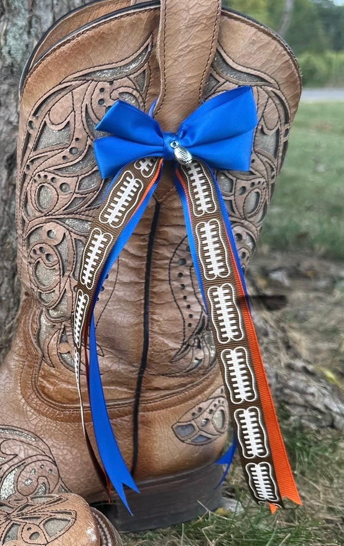 Blue & Orange Game Day Boot Bows | Football Season Cowboy Boot Accessory