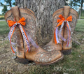 Purple & Orange Game Day Boot Bows | Football Season Cowboy Boot Accessory