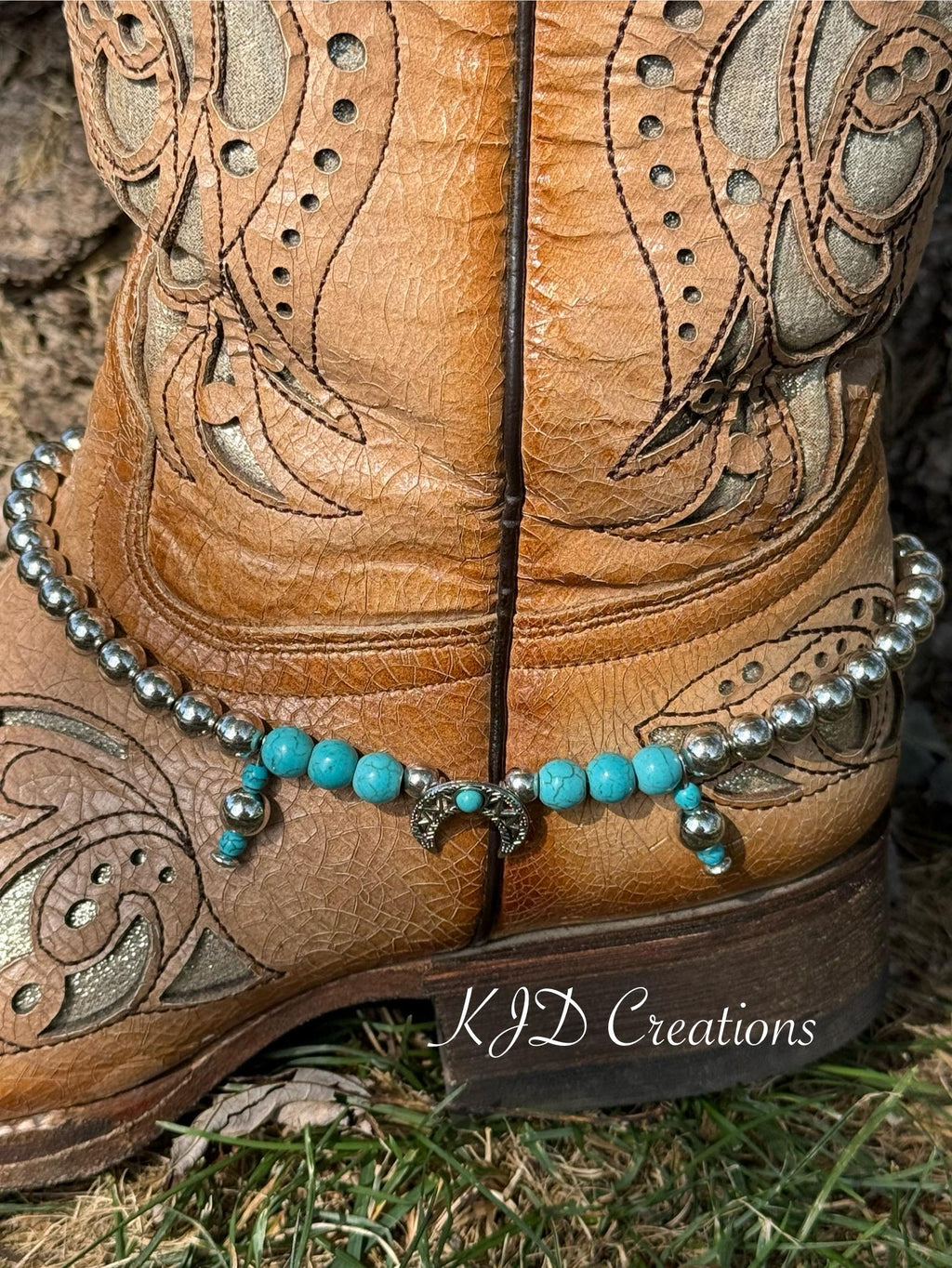 Turquoise & Silver Beaded Cowboy Boot Bracelet | Silver Charms | Boho Western Boot Jewelry | Pair of 2