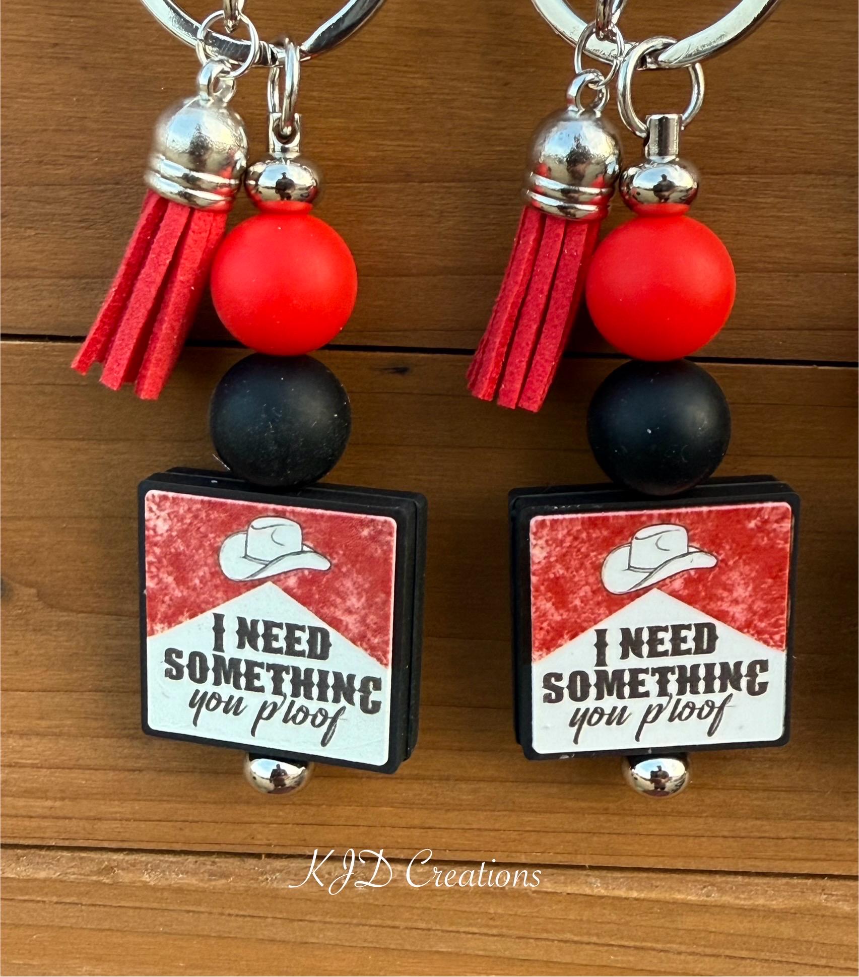 Country Music Fan Silicone Beaded Keychain with Leather Tassel