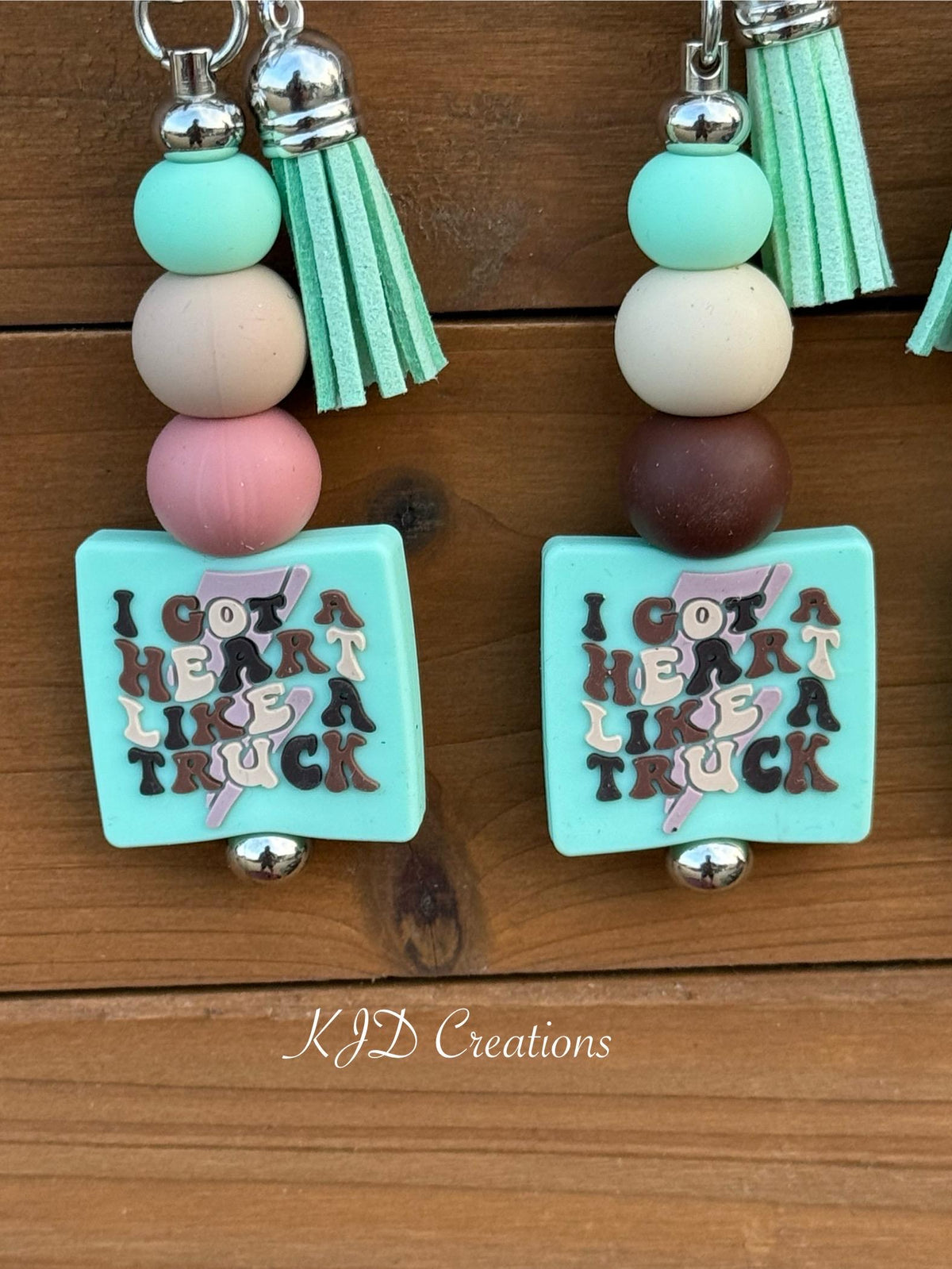Silicone Beaded Faux Leather Tassel Keychain | Western Country Music Bag Charm | Blue & Green