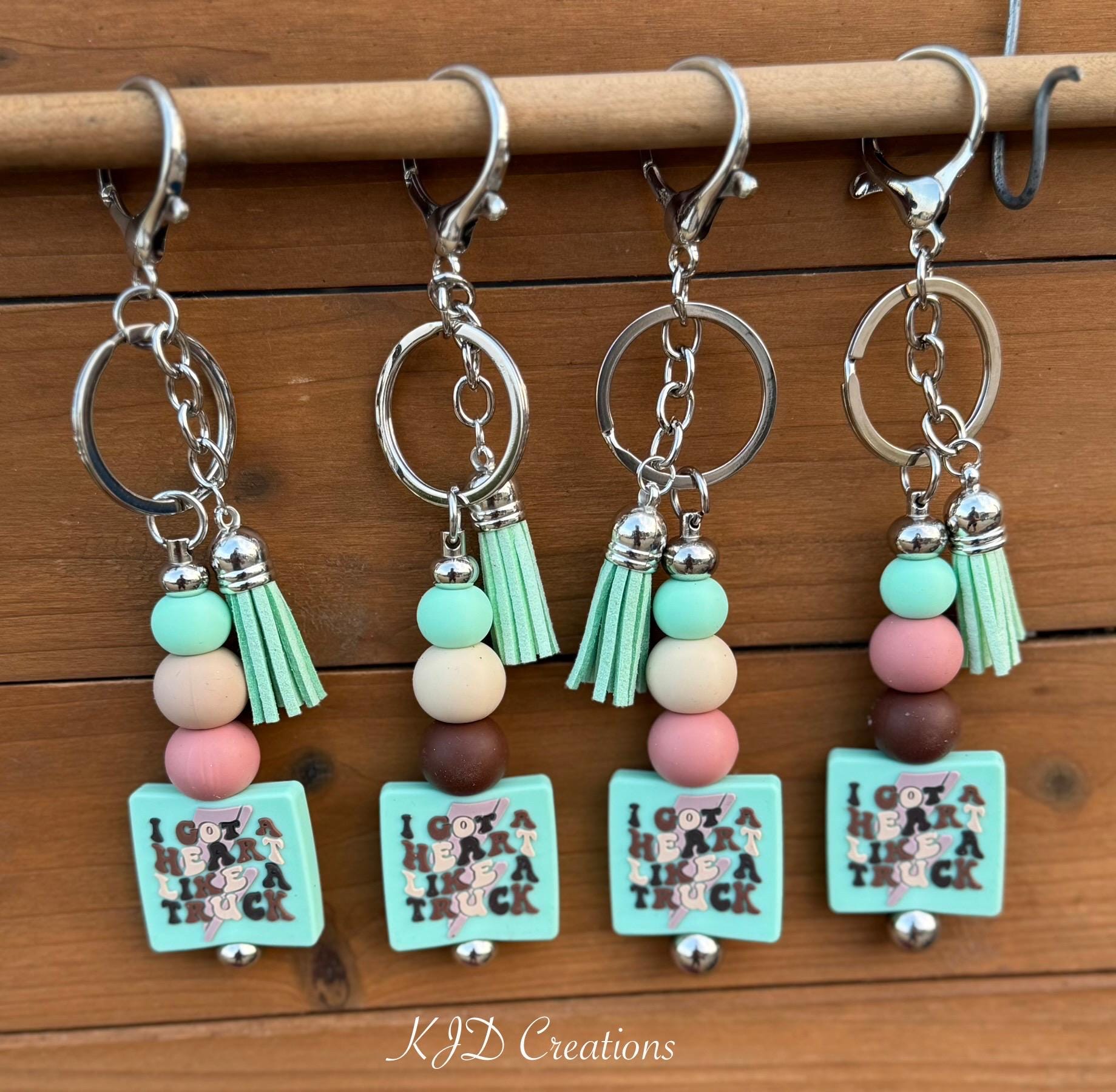 Silicone Beaded Faux Leather Tassel Keychain | Western Country Music Bag Charm | Blue & Green