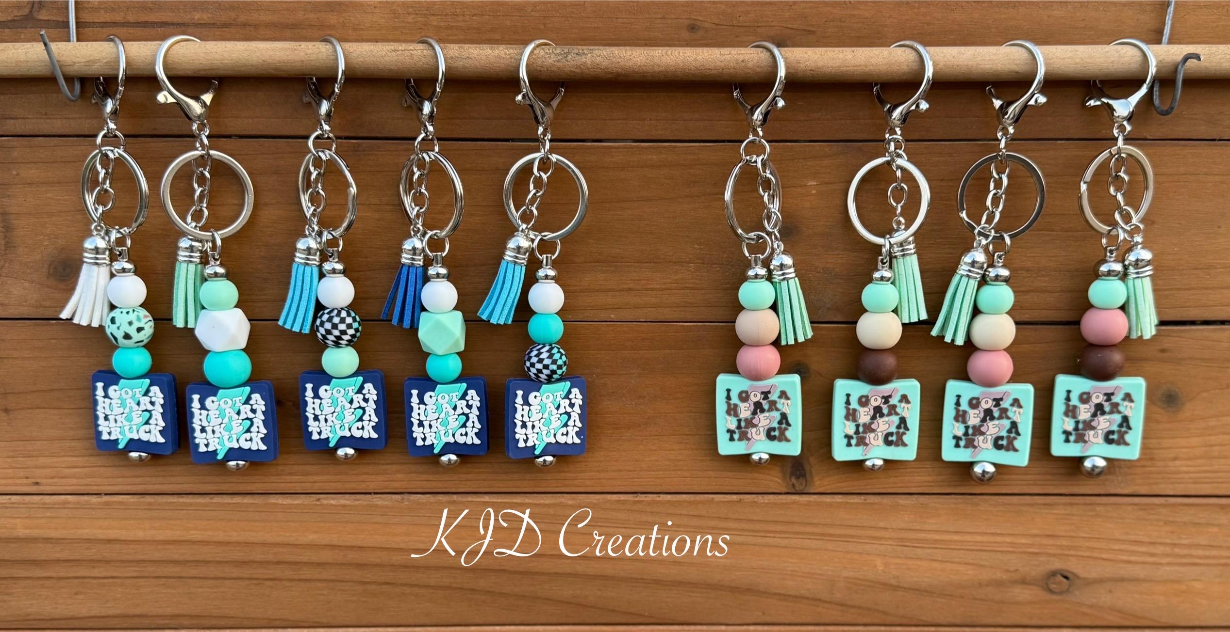 Silicone Beaded Faux Leather Tassel Keychain | Western Country Music Bag Charm | Blue & Green