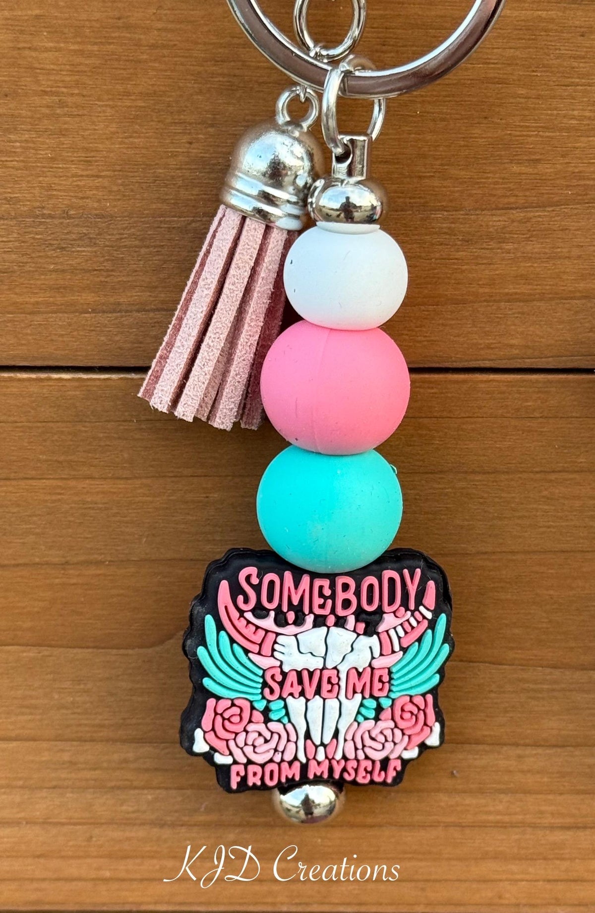 Country Music Silicone Beaded Keychain with Leather Tassel | Redemption & Resilience
