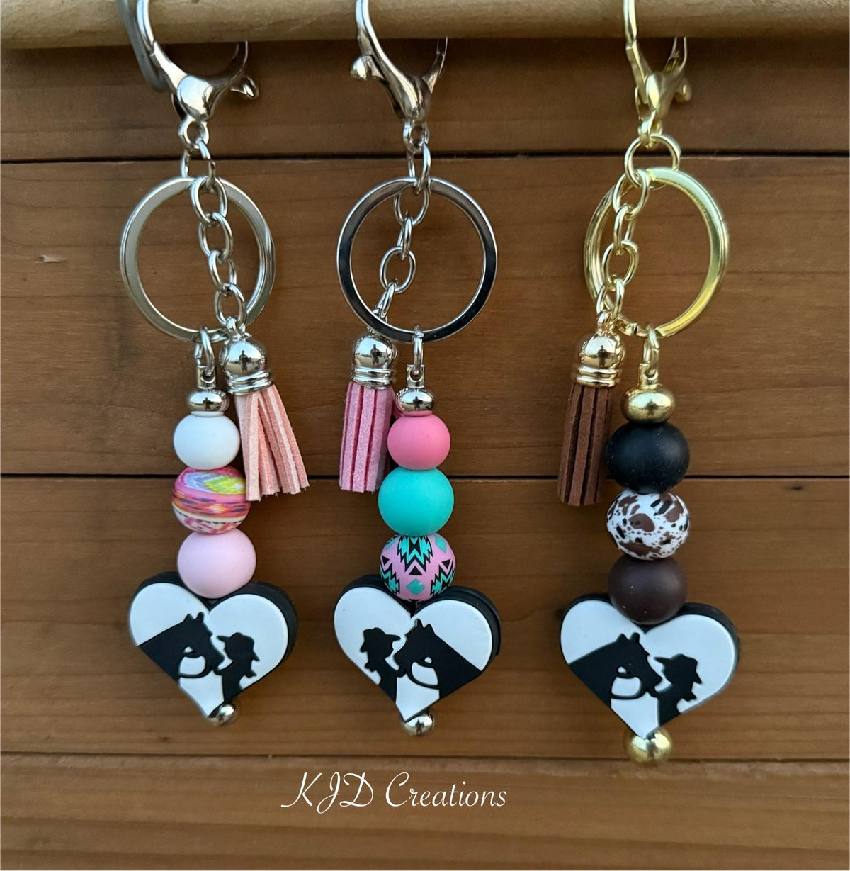 Cowgirl Horse Head Heart Silicone Beaded Keychain with Leather Tassel | Western Equestrian Style