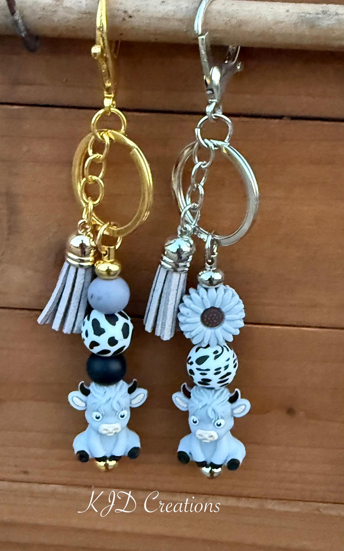 Highland Cow Silicone Beaded Keychain with Leather Tassel