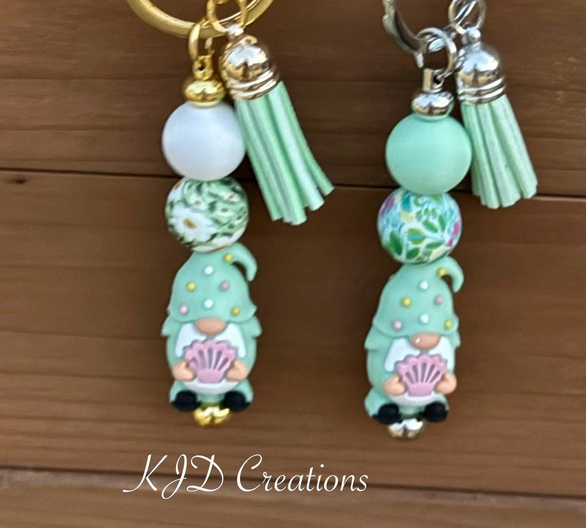 Beach Gnome Silicone Beaded Keychain with Leather Tassel