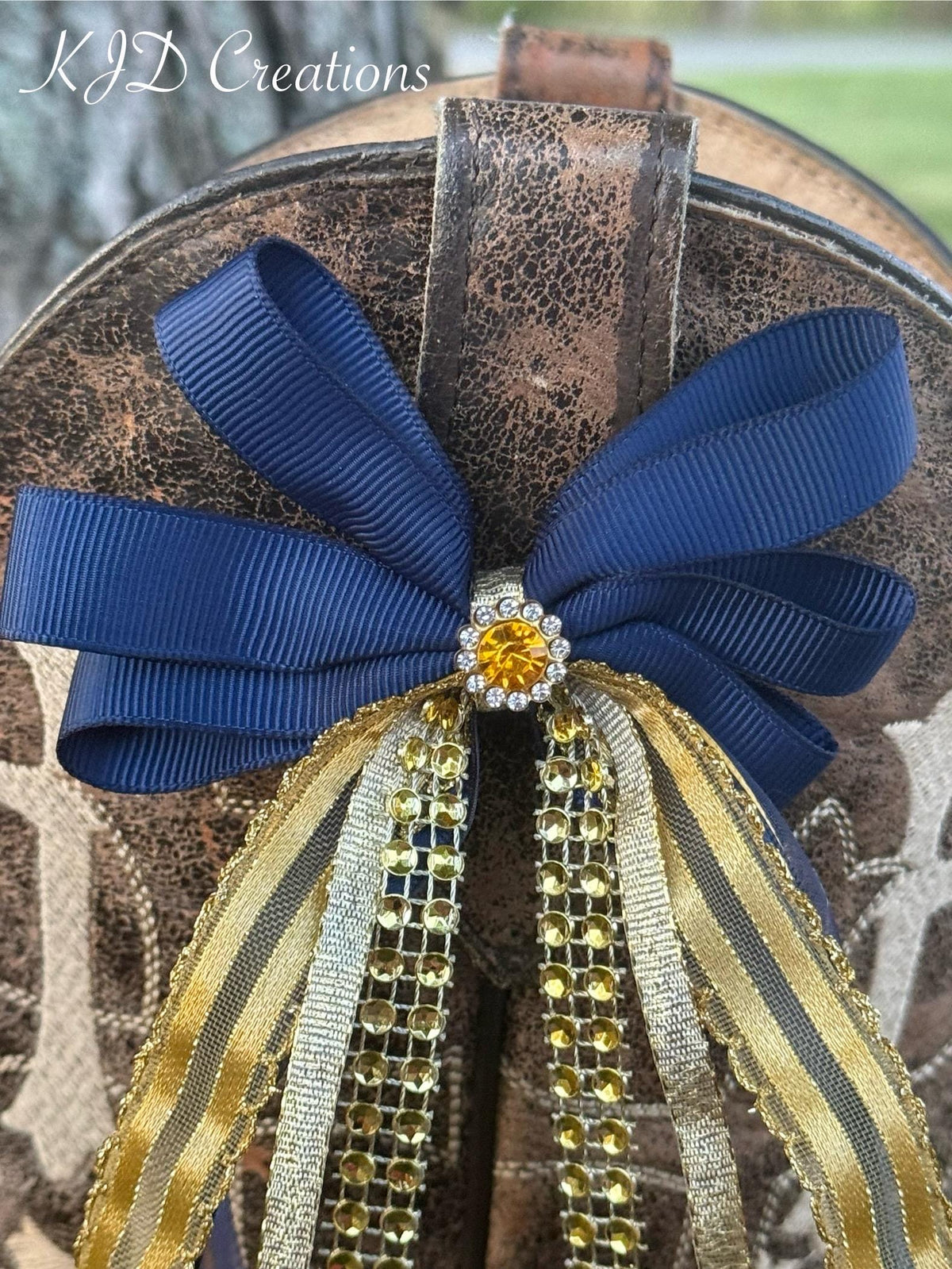 Navy Blue & Gold Boot Bows – Western Wedding & Bridal Cowboy Boot Bling