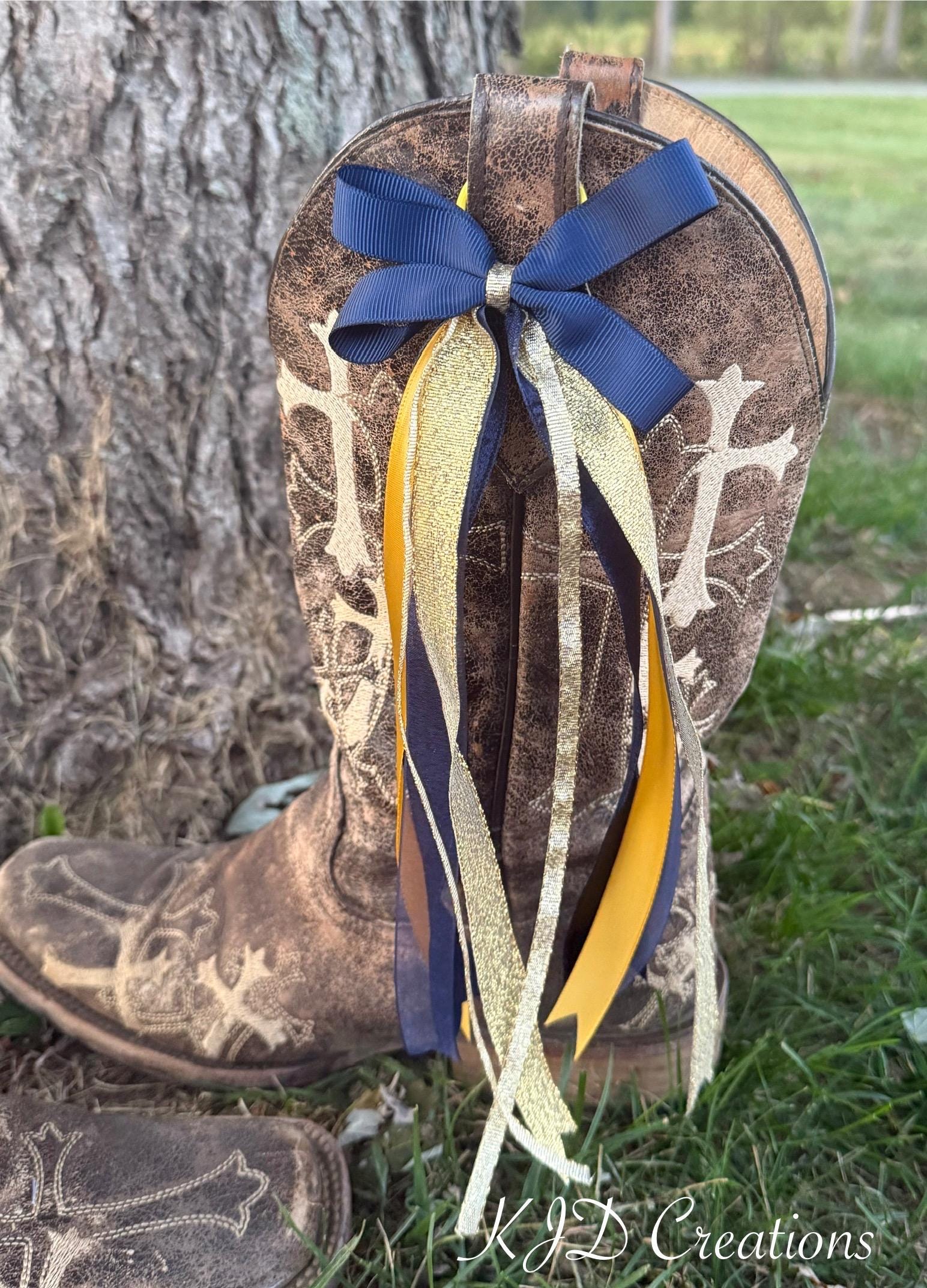 Navy Blue & Gold Boot Bows – Western Wedding & Bridal Cowboy Boot Bling