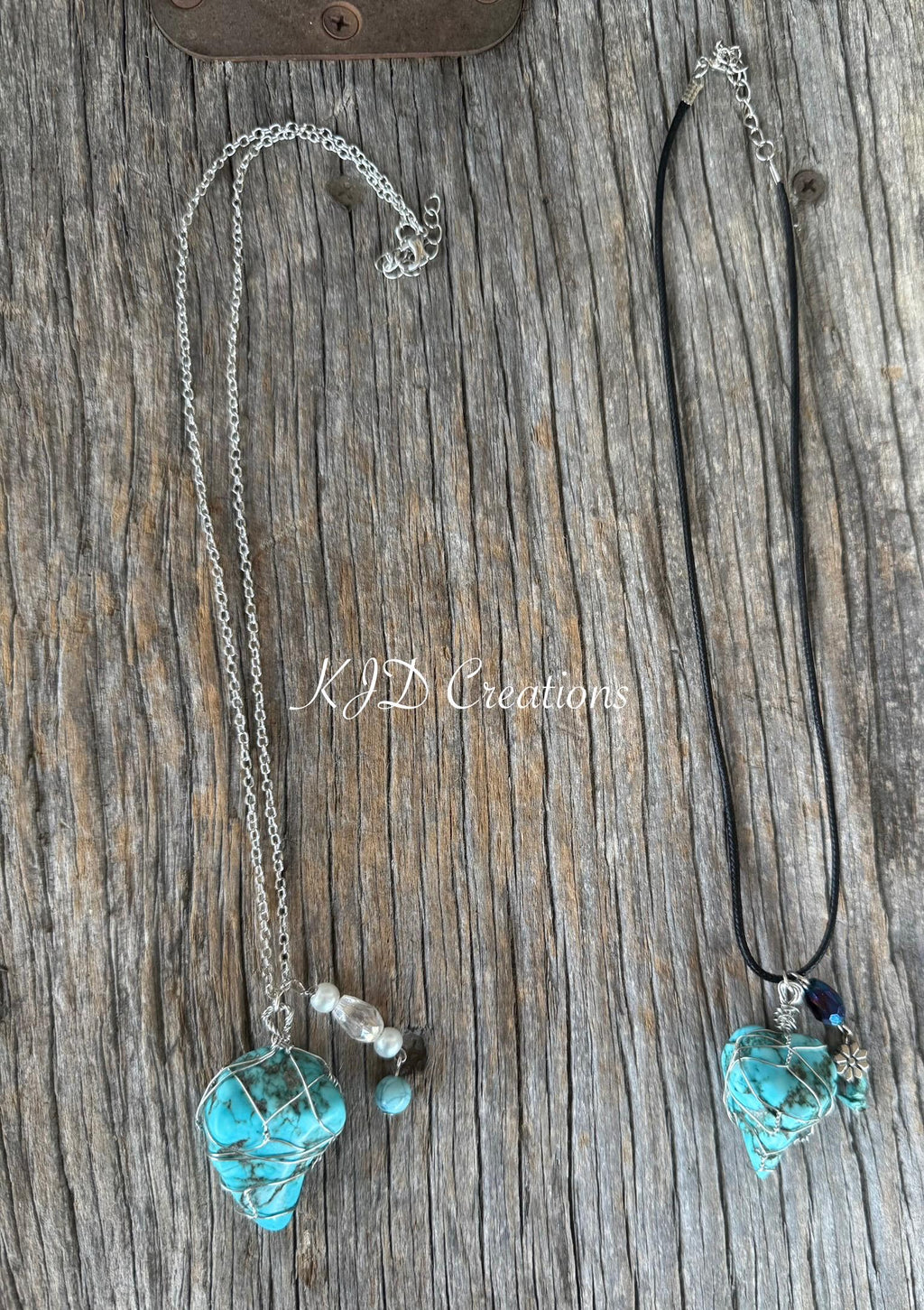 Handmade Turquoise Howlite Stone Wire Wrapped Pendant Necklace | Boho Western Layering Necklace | Black Cord or Silver Chain