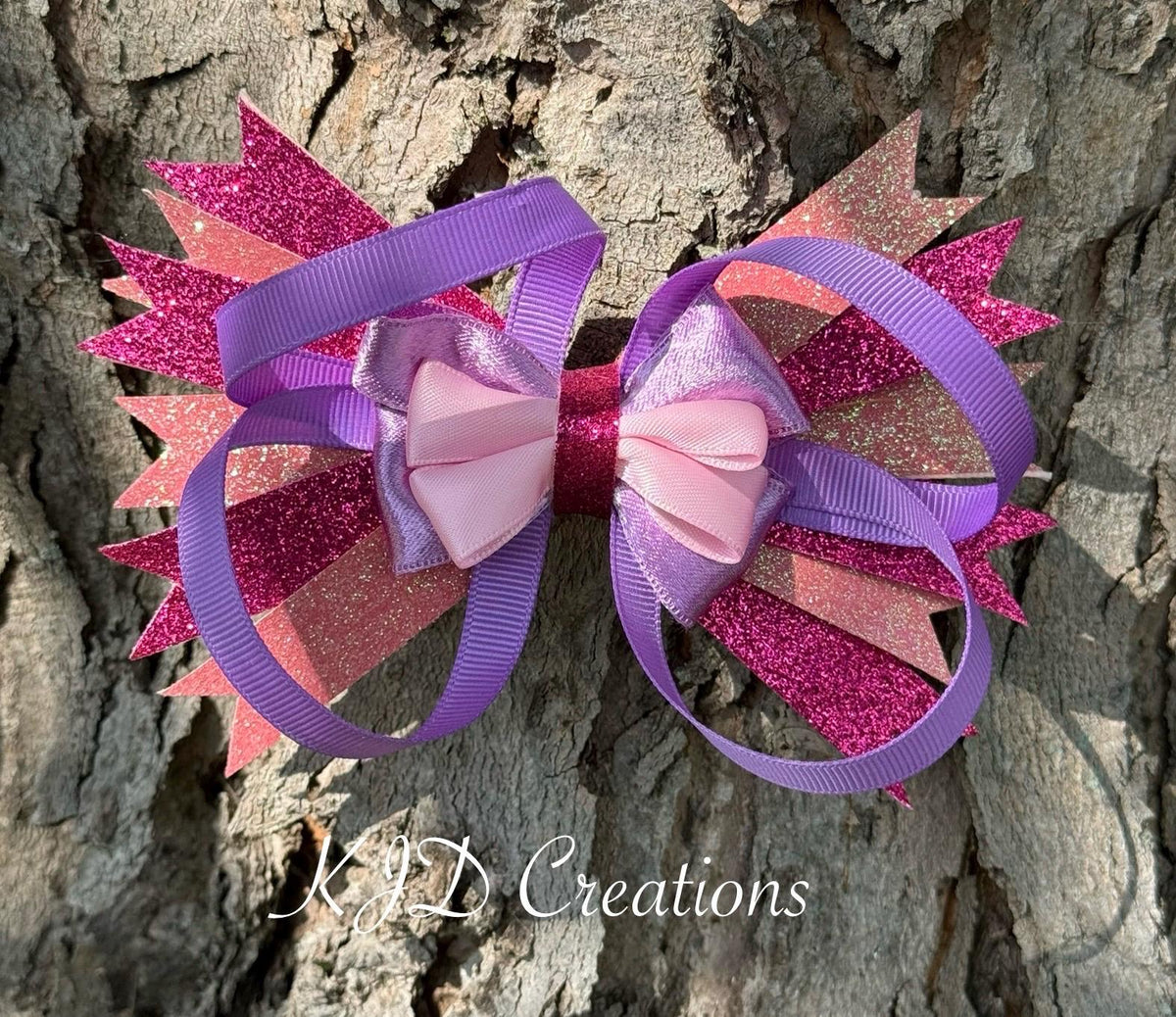 Pink Glitter & Purple Spiked Clip-In Girls Hair Bow | Fun Kids Hair Accessory