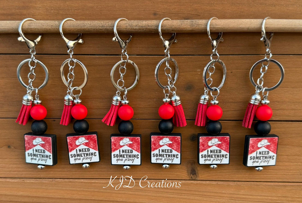 Country Music Fan Silicone Beaded Keychain with Leather Tassel