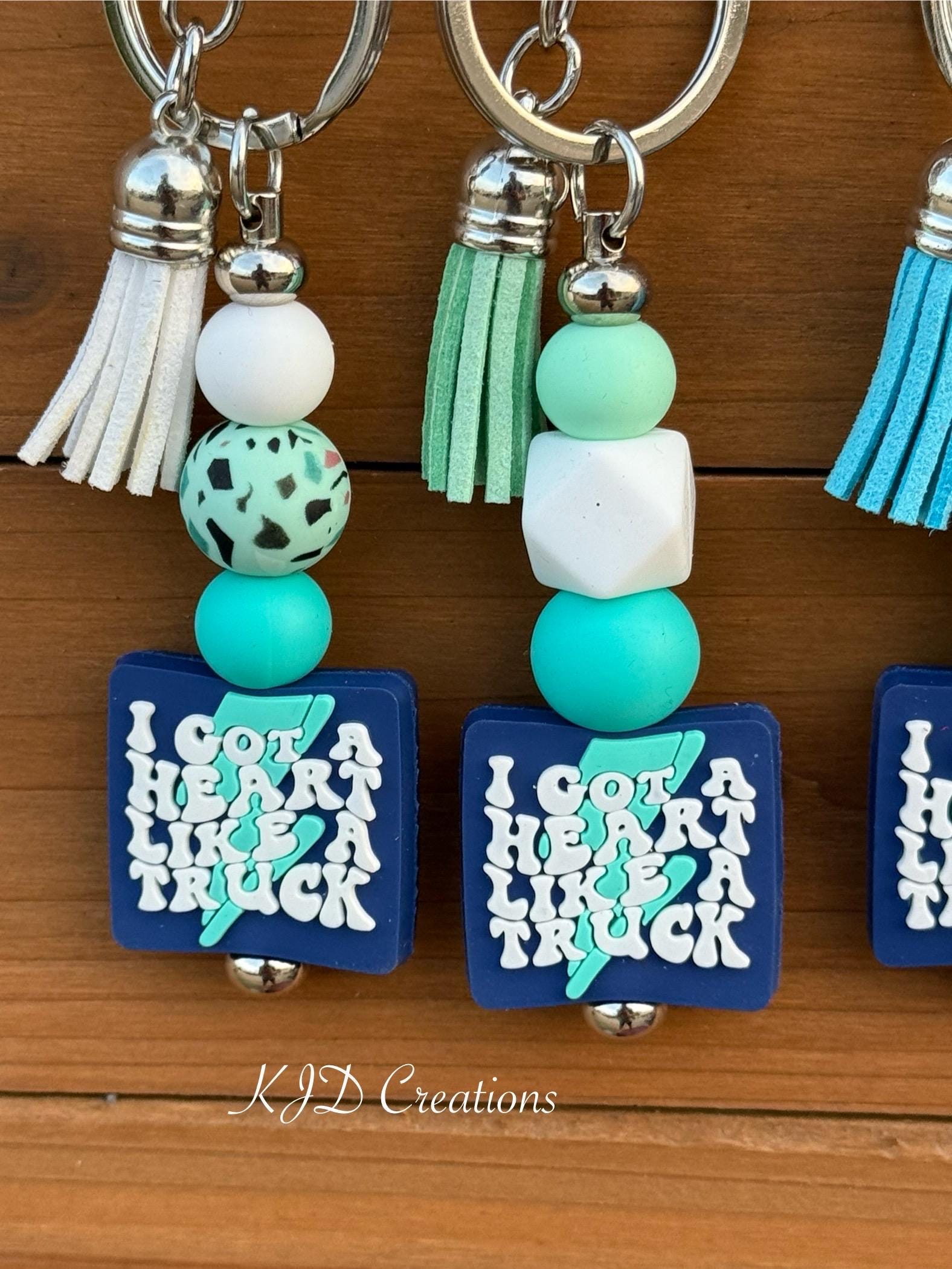 Silicone Beaded Faux Leather Tassel Keychain | Western Country Music Bag Charm | Blue & Green