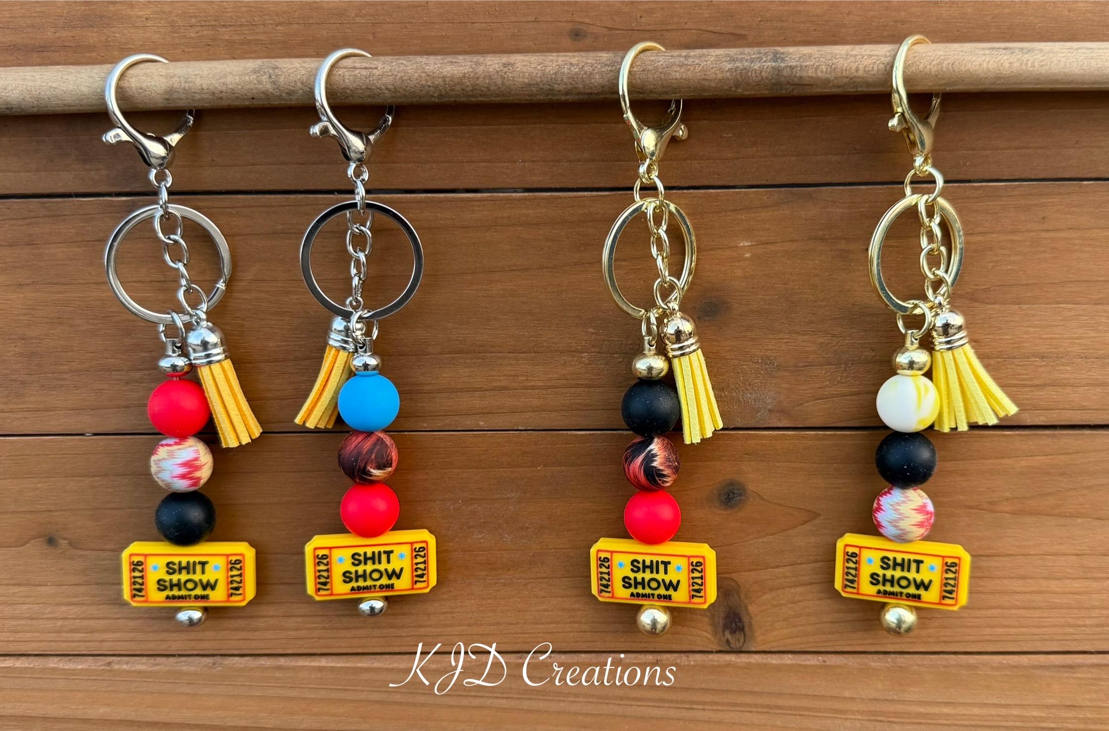 Shit Show Ticket Silicone Beaded Keychain with Leather Tassel