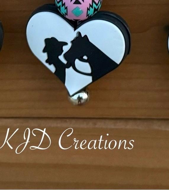 Cowgirl Horse Head Heart Silicone Beaded Keychain with Leather Tassel | Western Equestrian Style