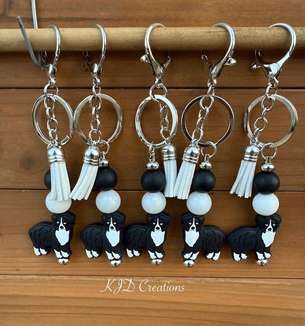 Australian Shepherd Silicone Beaded Keychain with Leather Tassel