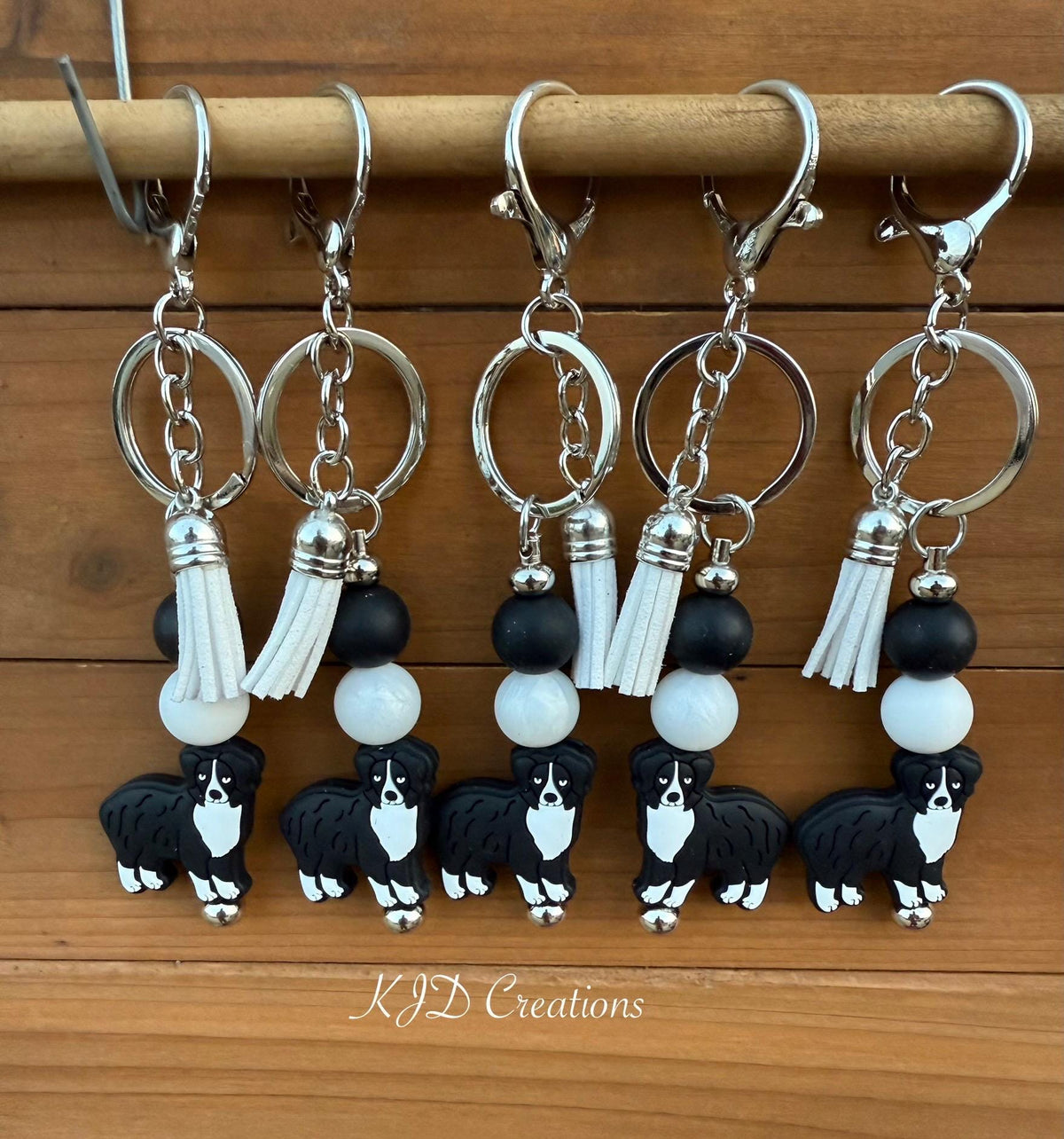 Australian Shepherd Silicone Beaded Keychain with Leather Tassel