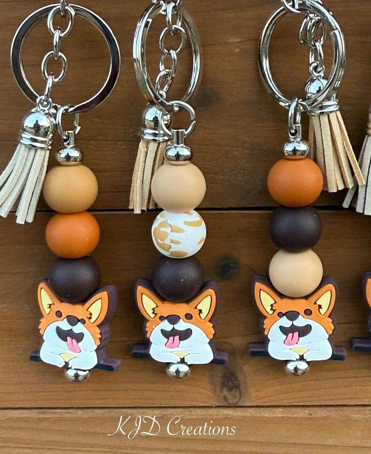 Pembroke Welsh Corgi Silicone Beaded Keychain with Leather Tassel