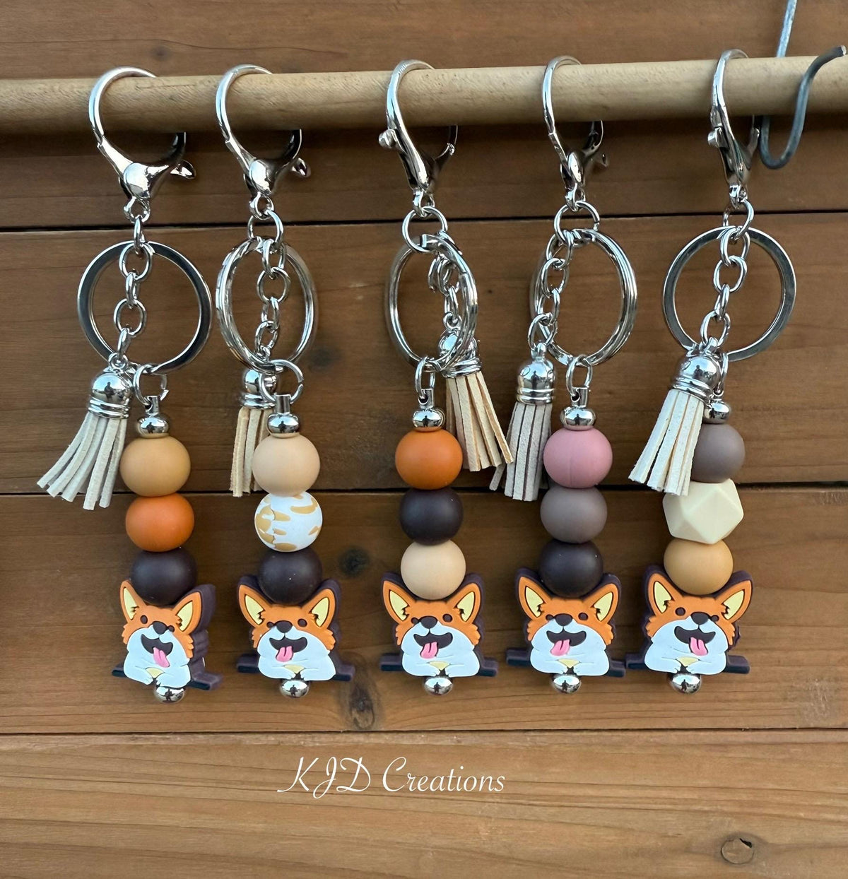 Pembroke Welsh Corgi Silicone Beaded Keychain with Leather Tassel