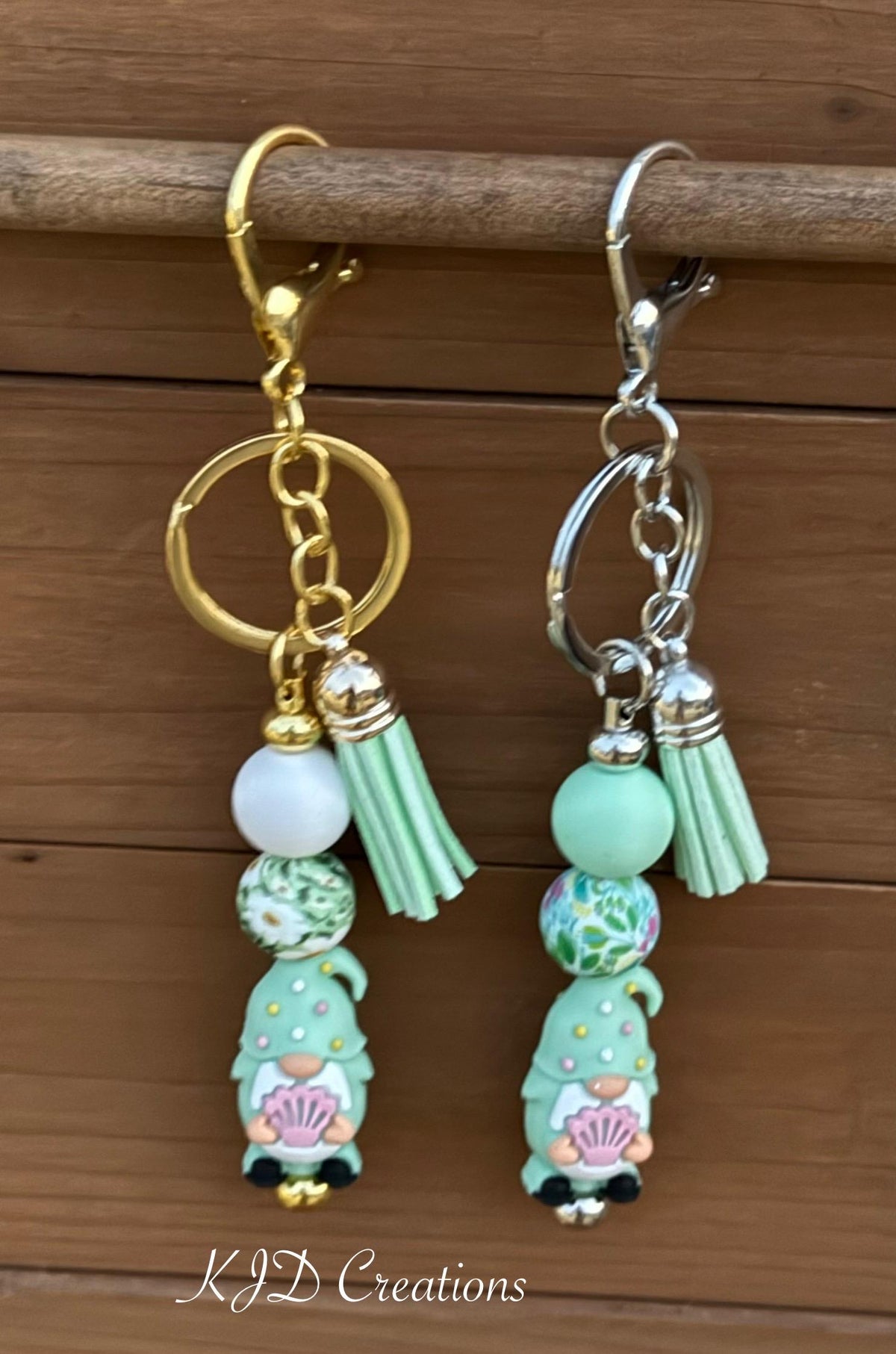 Beach Gnome Silicone Beaded Keychain with Leather Tassel
