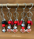Red & Black Football Gnome Silicone Beaded Faux Leather Tassel Keychain | Game Day Bag Charm